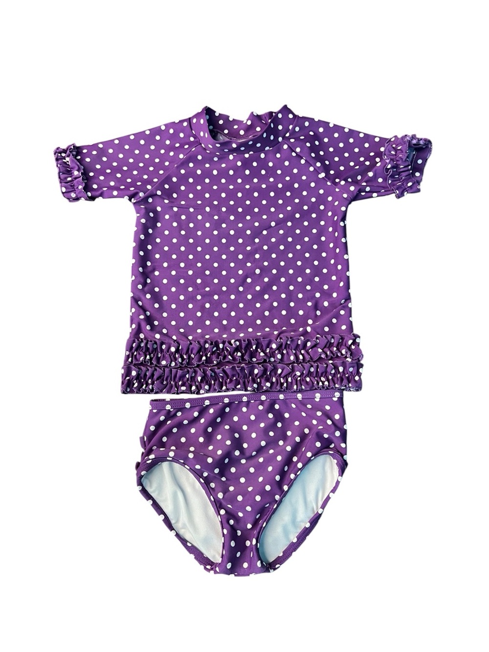 Ruffle Butts Purple & White Polka Dot Girls' 2 Piece Swim Set Size 3T